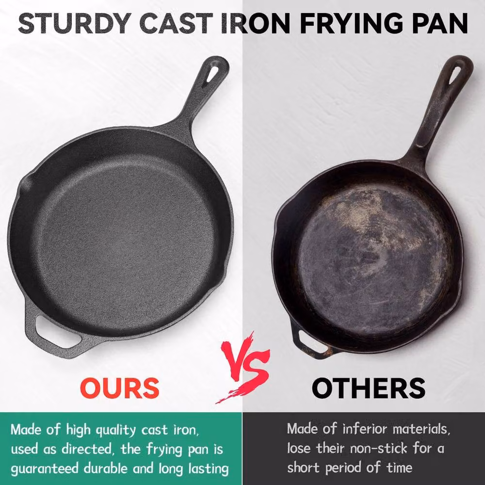NESTLUNE Black Cast Iron Non Stick Enamel Grill Pan with Pouring Spout – 2