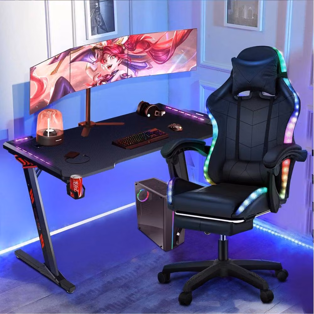 SPETLEK Black Synthetic Leather Racing Gaming Chair with Armrests and Headrest – 2