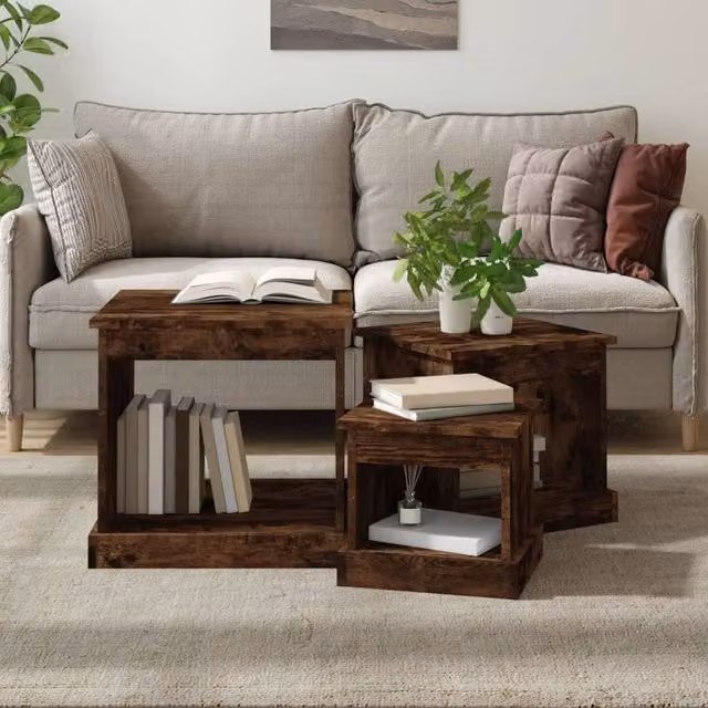 Berkfield Home 3-Piece Nesting Tables in Smoked Oak Brown Engineered Wood – 1