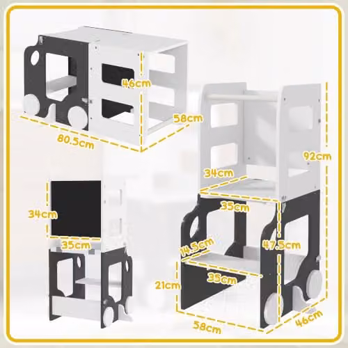 AIYAPLAY 4 in 1 Toddler Learning Tower Step Stool with Chalkboard in Grey and White – 7
