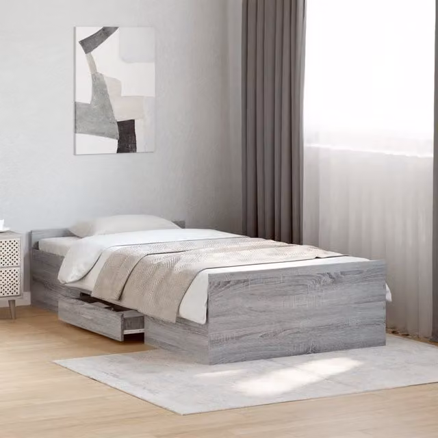 Berkfield Home Small Single Bed Frame with Drawers in Grey Sonoma, W: 75 cm, L: 190 cm