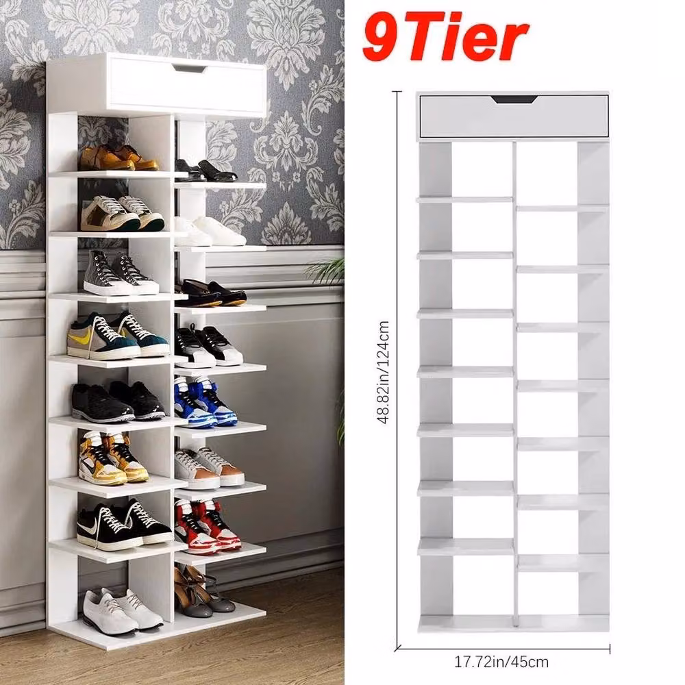 FLAVORA 9 Tier Tall Shoe Rack Storage Shelf Unit in White – 6