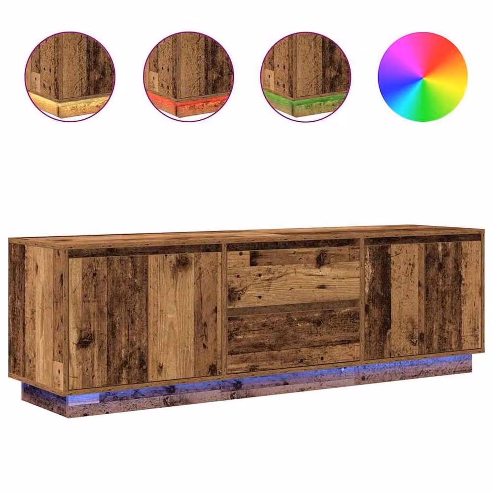 Berkfield Home TV Cabinet with LED Lights in Old Wood Brown, W: 160.5 cm, D: 41 cm, H: 50 cm – 3