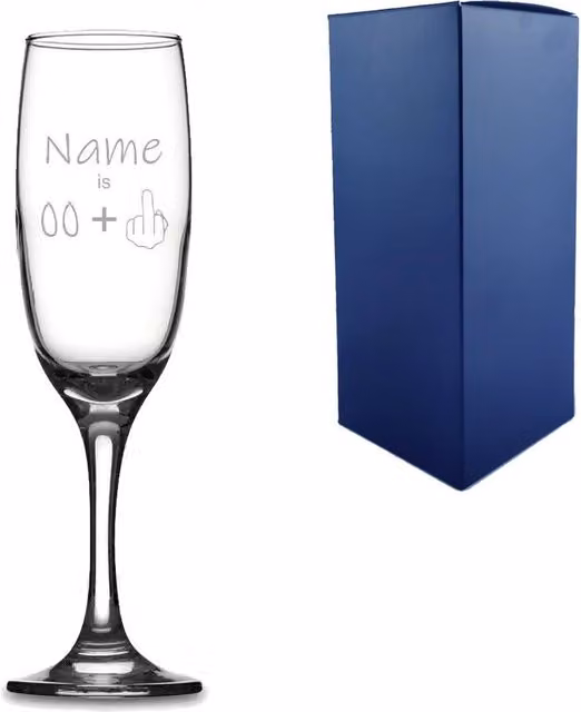 Uniqueful Personalised Funny Champagne Flute with Name and Age +1 for Birthdays, Clear Glass