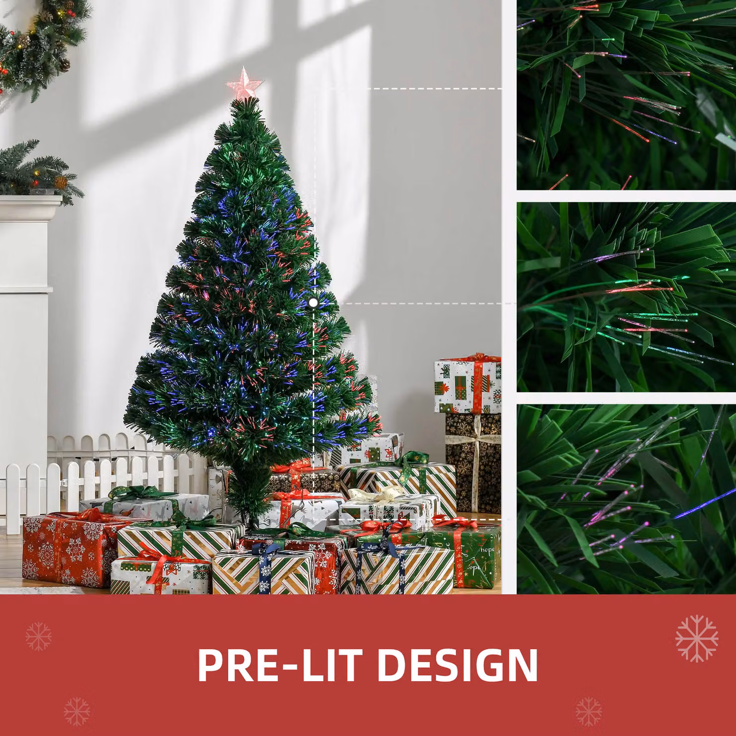 HOMCOM Pre-Lit LED Artificial Christmas Tree with Metal Base, Height: 1.2 m – 5