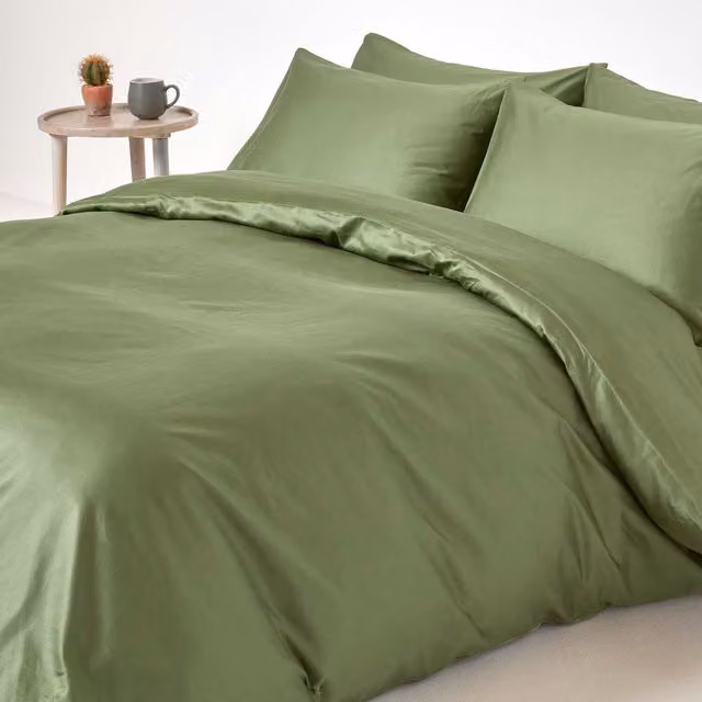Homescapes Organic GOTS Combed Cotton Duvet Cover Set in Green, 140 x 200 cm