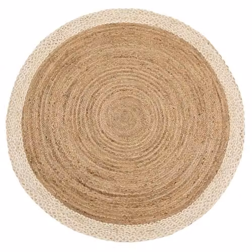 Phoenox Textiles Limited Origins Round Jute Border Rug in Natural White and Beige, Diameter: 150 cm