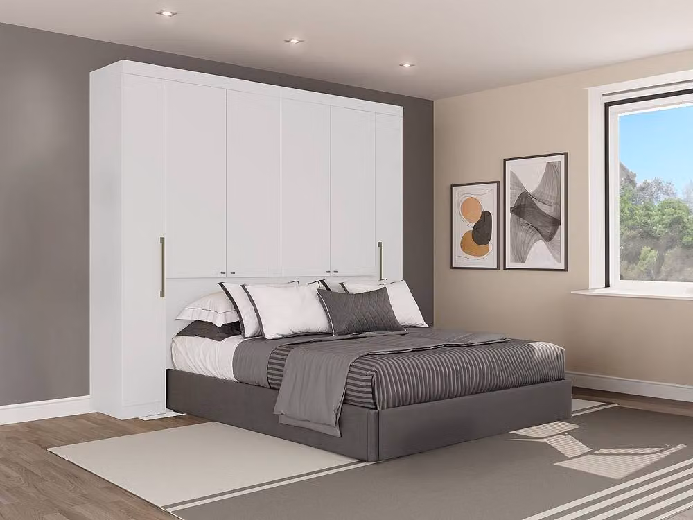 Vente-unique Bed Bridge Double Wardrobe and Storage Unit with 6 Doors, White, W: 216.5 cm – 3