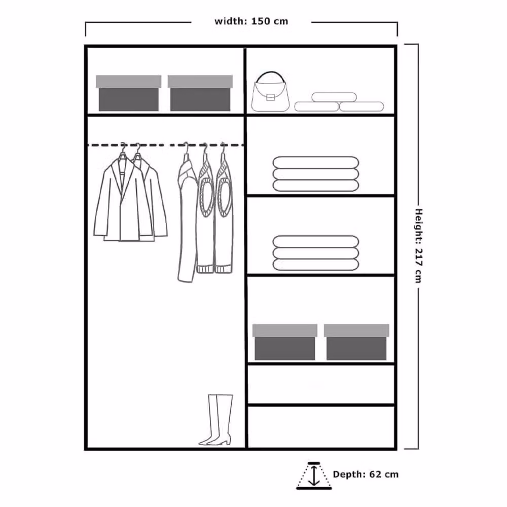 Sliding Wardrobes 4U Jacklin Double Mirror Sliding Door Wardrobe, White, W: 150 cm, H: 217 cm – 3