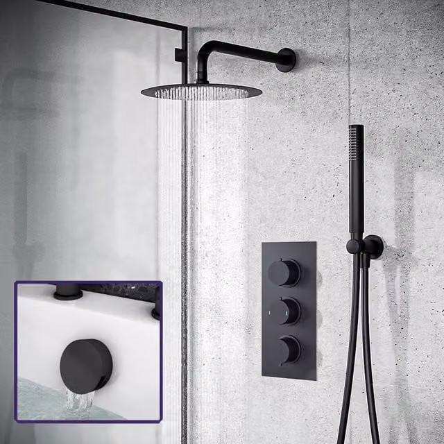 Nes Home Wilden Concealed Thermostatic Shower Mixer Valve with 3 Dials in Matt Black