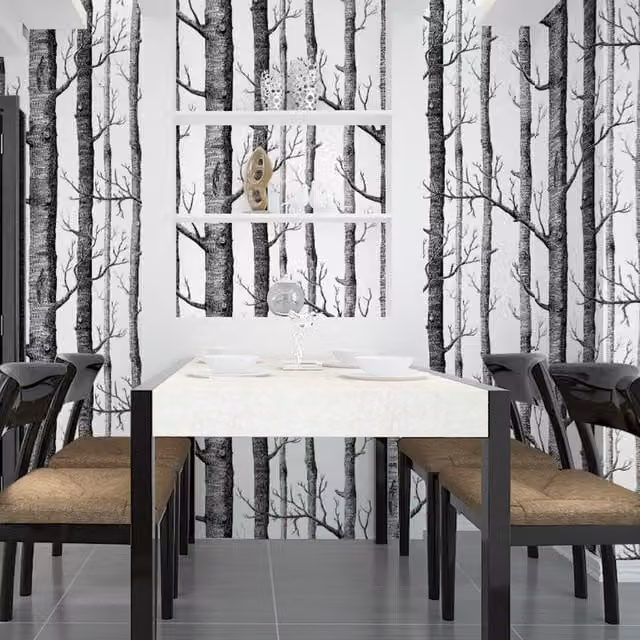 Livingandhome White and Grey Botanical Non-woven Birch Wallpaper Roll