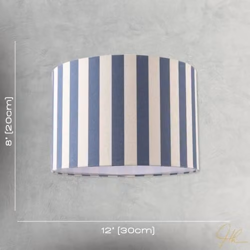 Happy Homewares Modern Blue and Beige Linen Striped Cylinder Drum Lampshade with White Fabric Inner Lining, Diameter: 30 cm, Height: 20 cm – 4