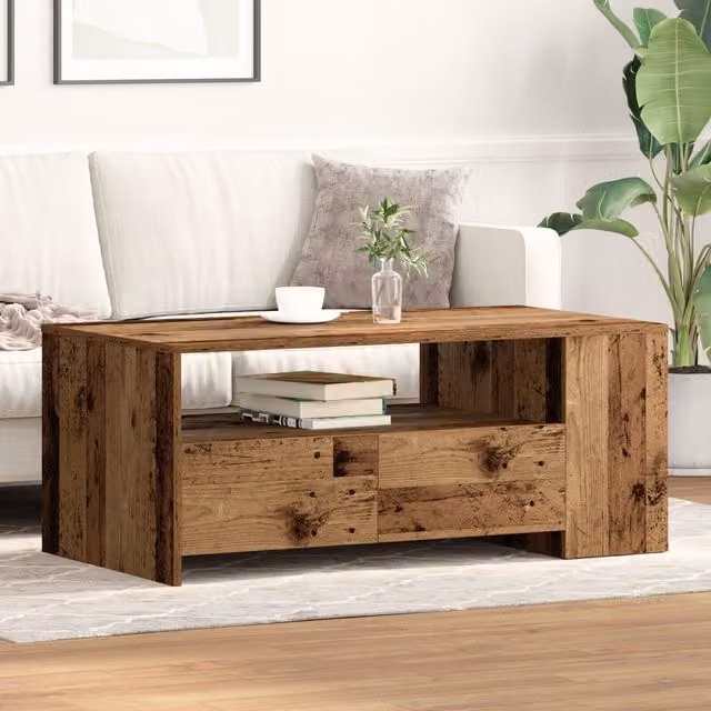 Berkfield Home Rustic Old Wood Coffee Table in Brown, W/D/H: 102 x 55 x 43.5 cm