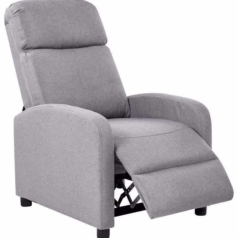 Wyld and Coco Grey Faux Linen Reclining Armchair with Adjustable Backrest and Solid Wood Frame