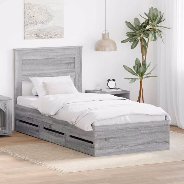 Berkfield Home Modern Bed Frame with Drawer in Grey Sonoma, Engineered Wood, W: 75 cm, L: 190 cm