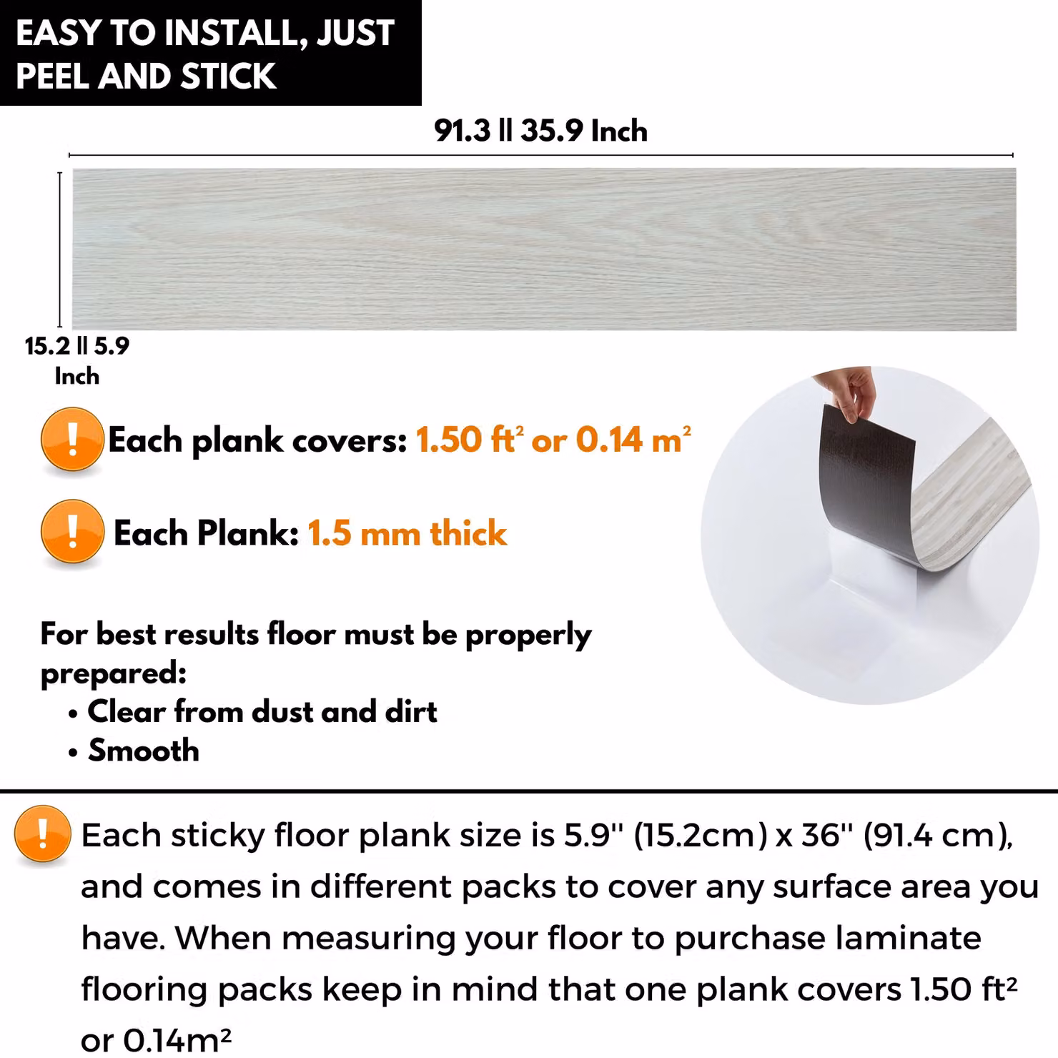 Novecrafto Self Adhesive Wood Look Vinyl Floor Planks, 7 Pack, White, W: 91.4 cm, H: 15.2 cm – 2