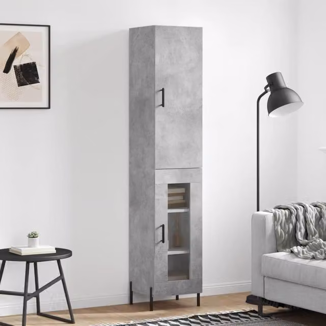 Berkfield Home Highboard in Concrete Grey, W/D/H: 34.5 x 34 x 180 cm