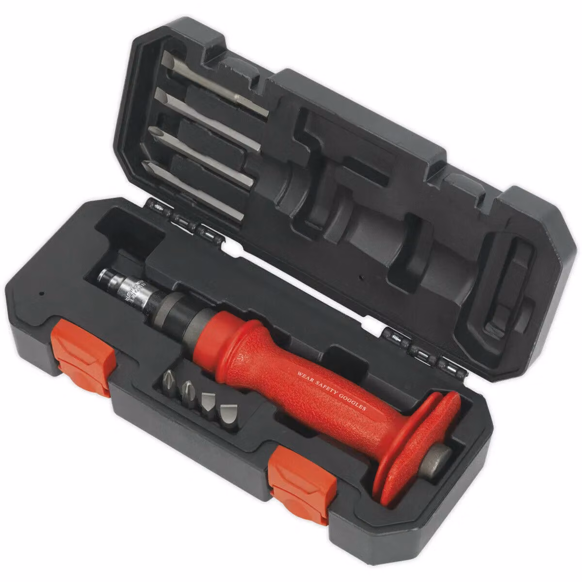 Loops 10 Pack Heavy Duty Manual Impact Driver Set in Red and Multicolour Stainless Steel – 3
