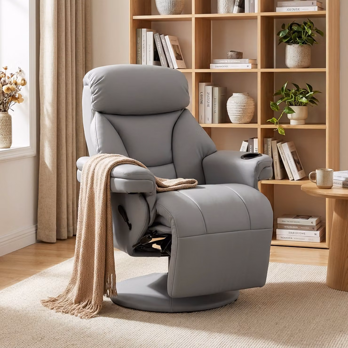 HOMCOM Grey Upholstered Manual Reclining Armchair with Synthetic Leather and Metal Frame – 2