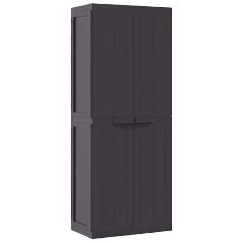 vidaXL Outdoor Storage Cabinet in Black Plastic with Internal Shelves and Lock, W/D/H: 65 x 37 x 165 cm