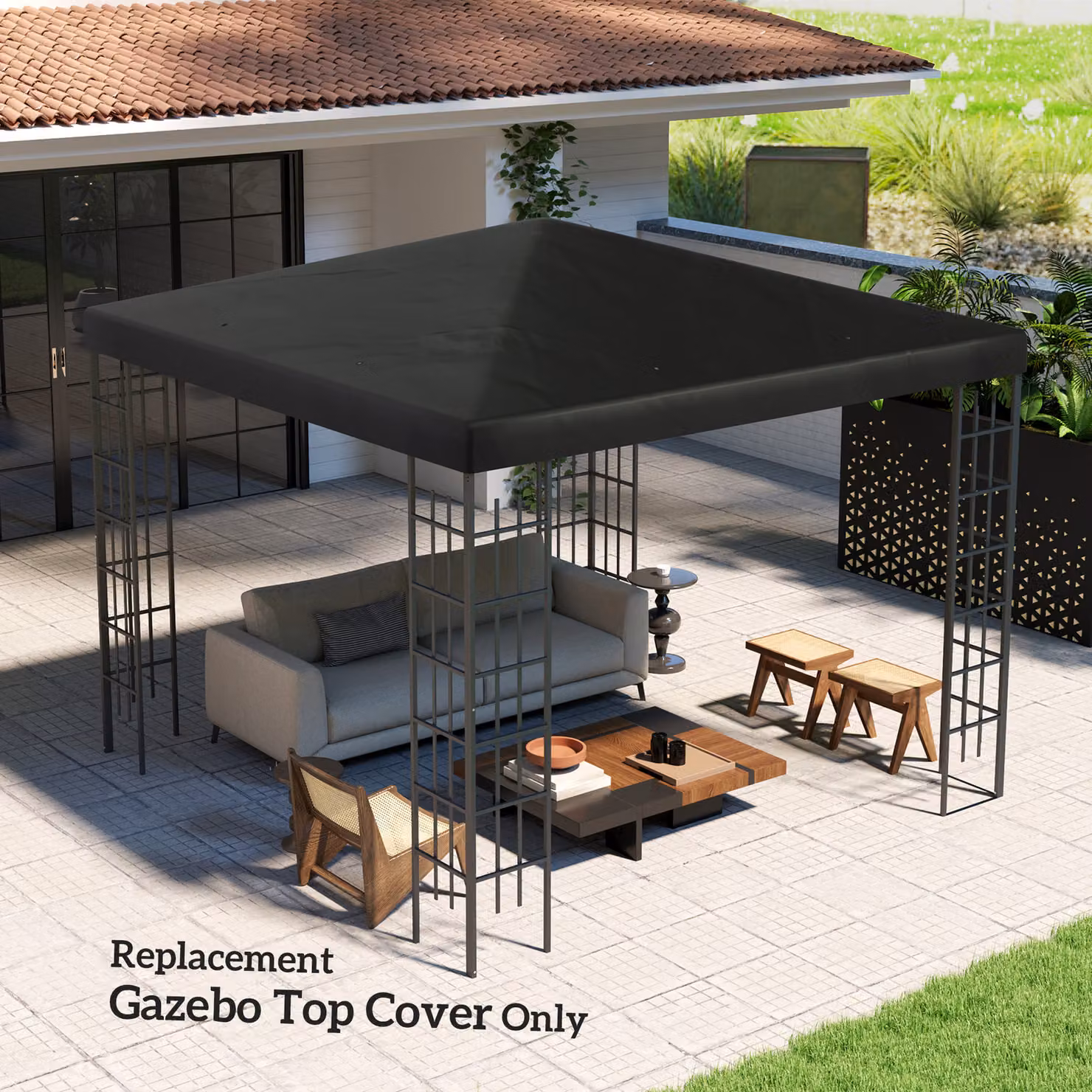 Outsunny Black Polyester Gazebo Replacement Canopy with UPF 50+ Protection, 3 x 3 m – 6