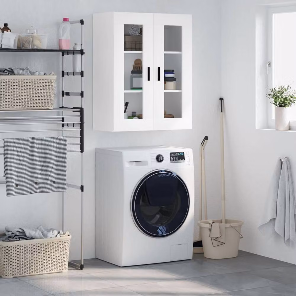 Berkfield Home Wall Mounted Cabinet in White with Glass Doors, W/D/H: 69.5 x 34.0 x 90.0 cm – 2