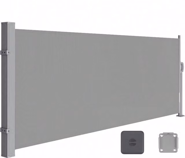SONGMICS Extendable Grey Privacy Screen with UPF 50 Sun Protection and In-Ground Installation, W/D/H: 140 x 140 x 300 cm
