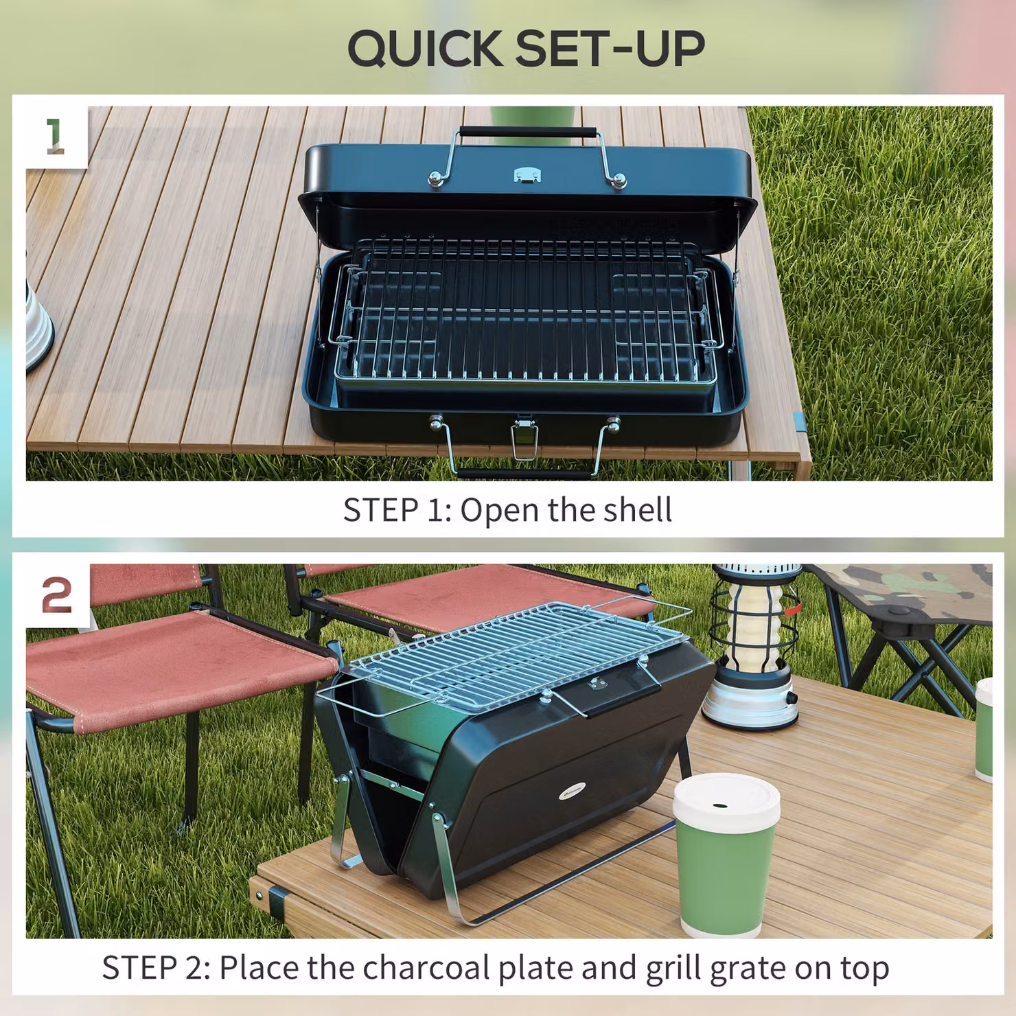 Outsunny Foldable Suitcase Design Mini Charcoal Tabletop BBQ Grill, Black – 5