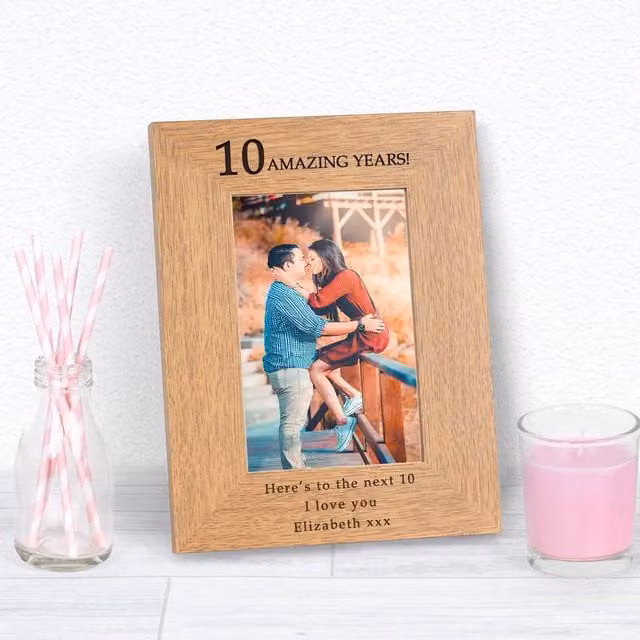 Uniqueful Personalised Anniversary Wood Photo Frame in Brown, 10 x 15 cm