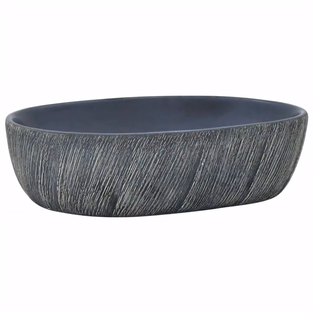 Berkfield Home Oval Ceramic Countertop Basin in Black and Grey, W: 47 cm, D: 33 cm, H: 13 cm – 2