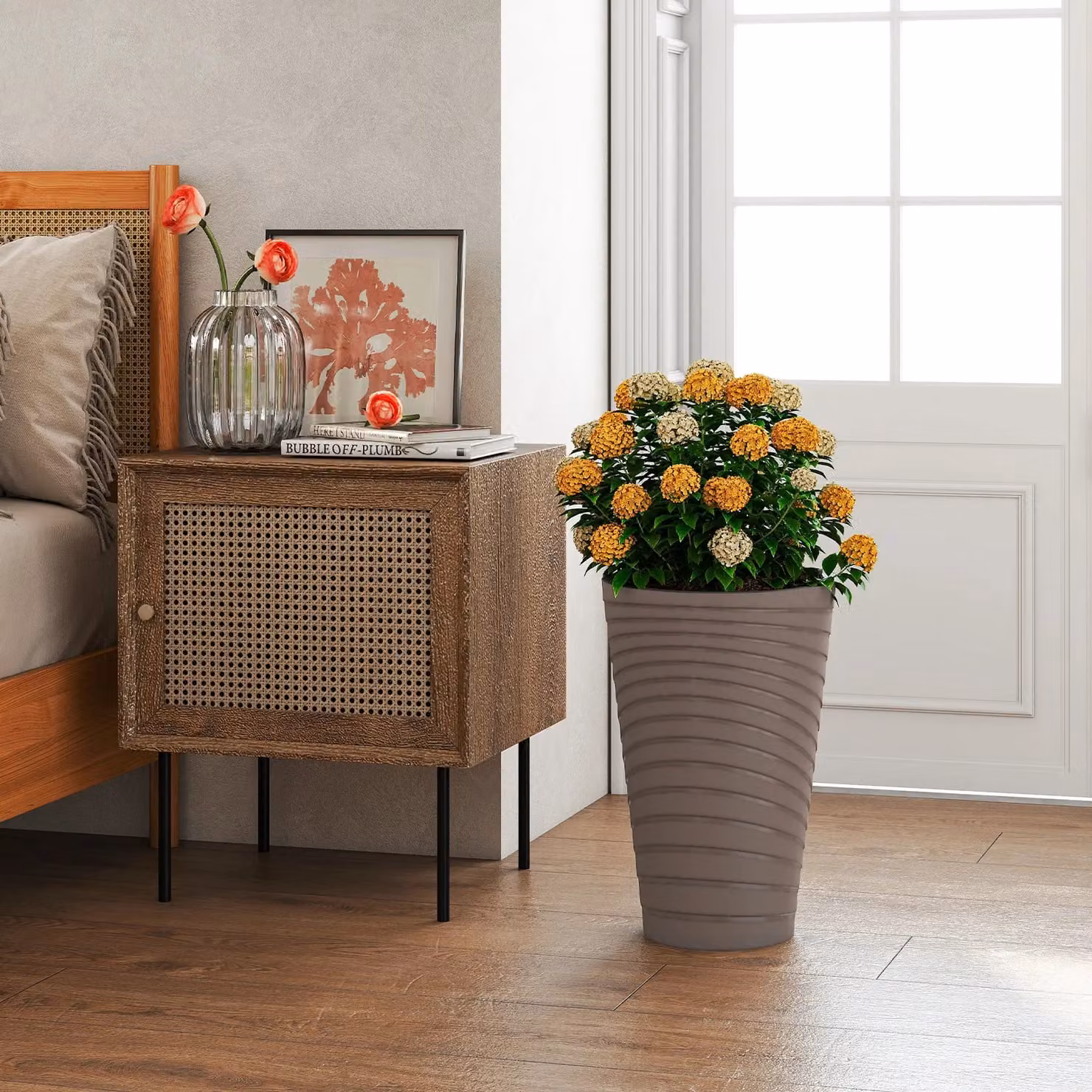 Costway Set of 2 Modern Decorative Brown Plastic Planter Pots, Height: 45 cm – 7