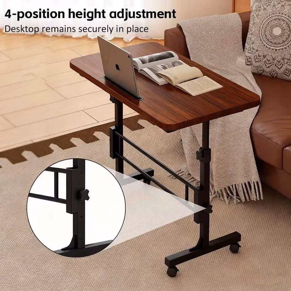 KORVIXA Height Adjustable Standing Desk in Brown with Manual Crank and Castors, W/D/H: 100 x 100 x 80 cm – 3