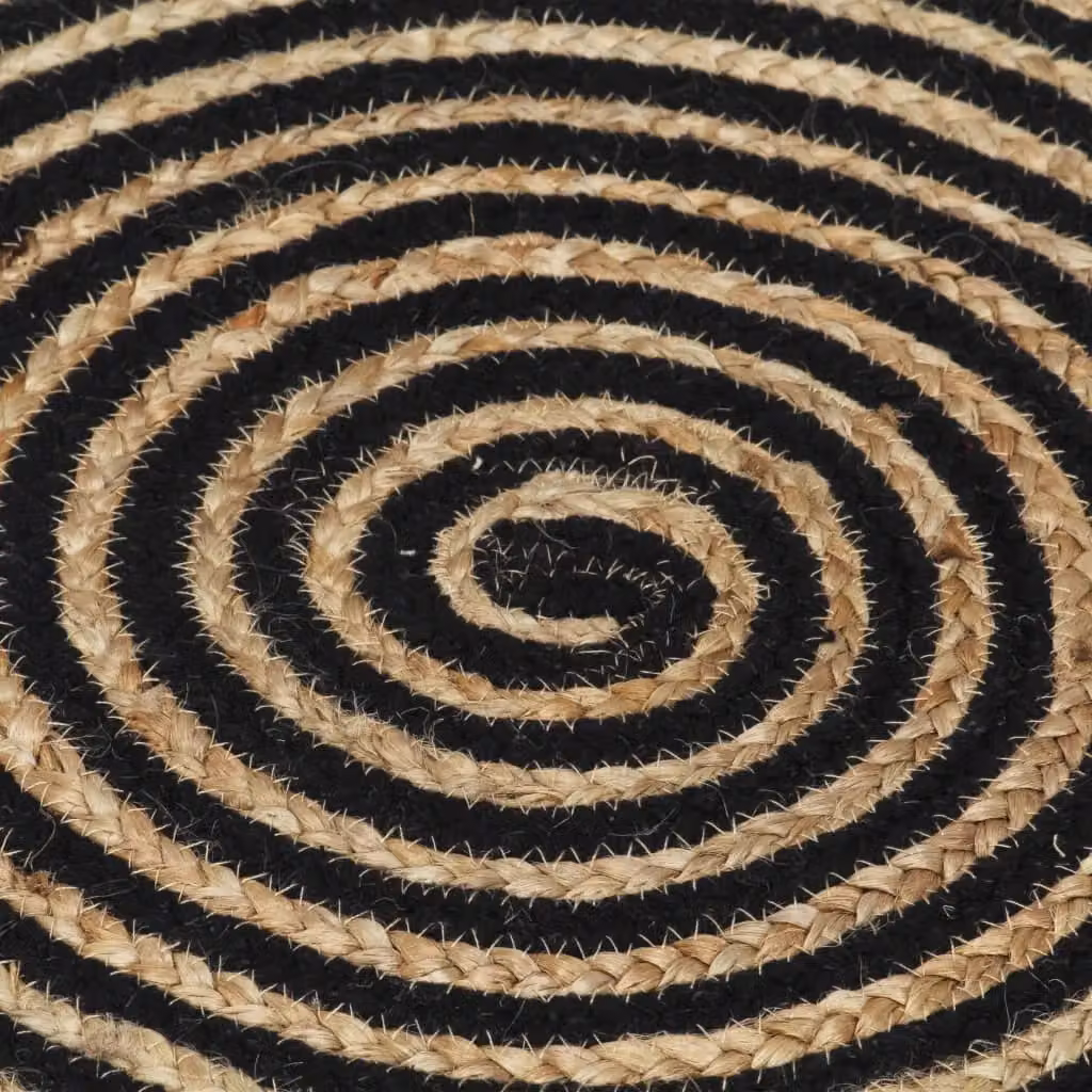 Berkfield Home Handmade Round Jute Braided Rug with Wave Design in Black, Diameter: 90 cm – 4