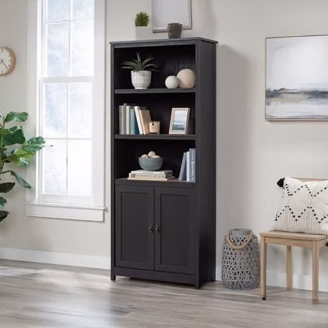 Teknik Office Shaker Style Bookcase with Hinged Doors in Raven Oak