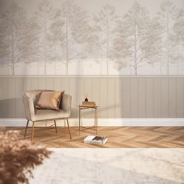 I Love Wallpaper Woodland Whisper Panel Mural in Yellow and Beige