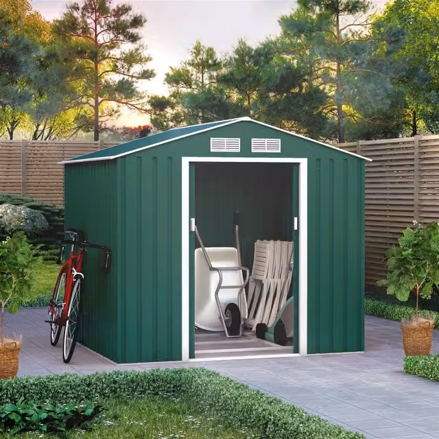 BillyOh Ranger Apex Metal Gable Shed with Foundation Kit and Sliding Doors in Green, H: 195 cm, W: 181 cm