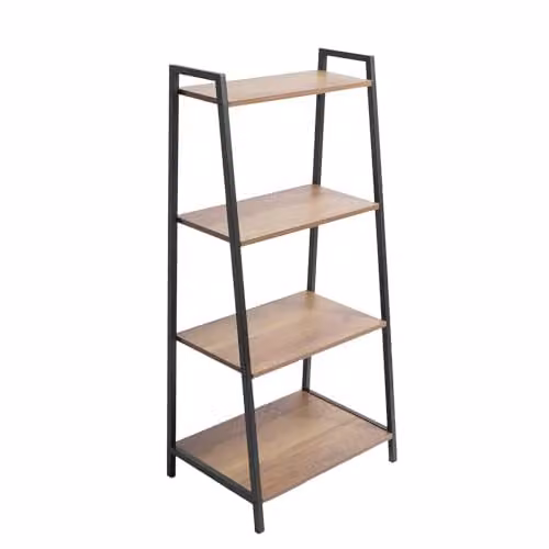OHS 4 Tier Ladder Shelving Unit in Black and Brown, H 90 x W 43 x D 30 cm – 1