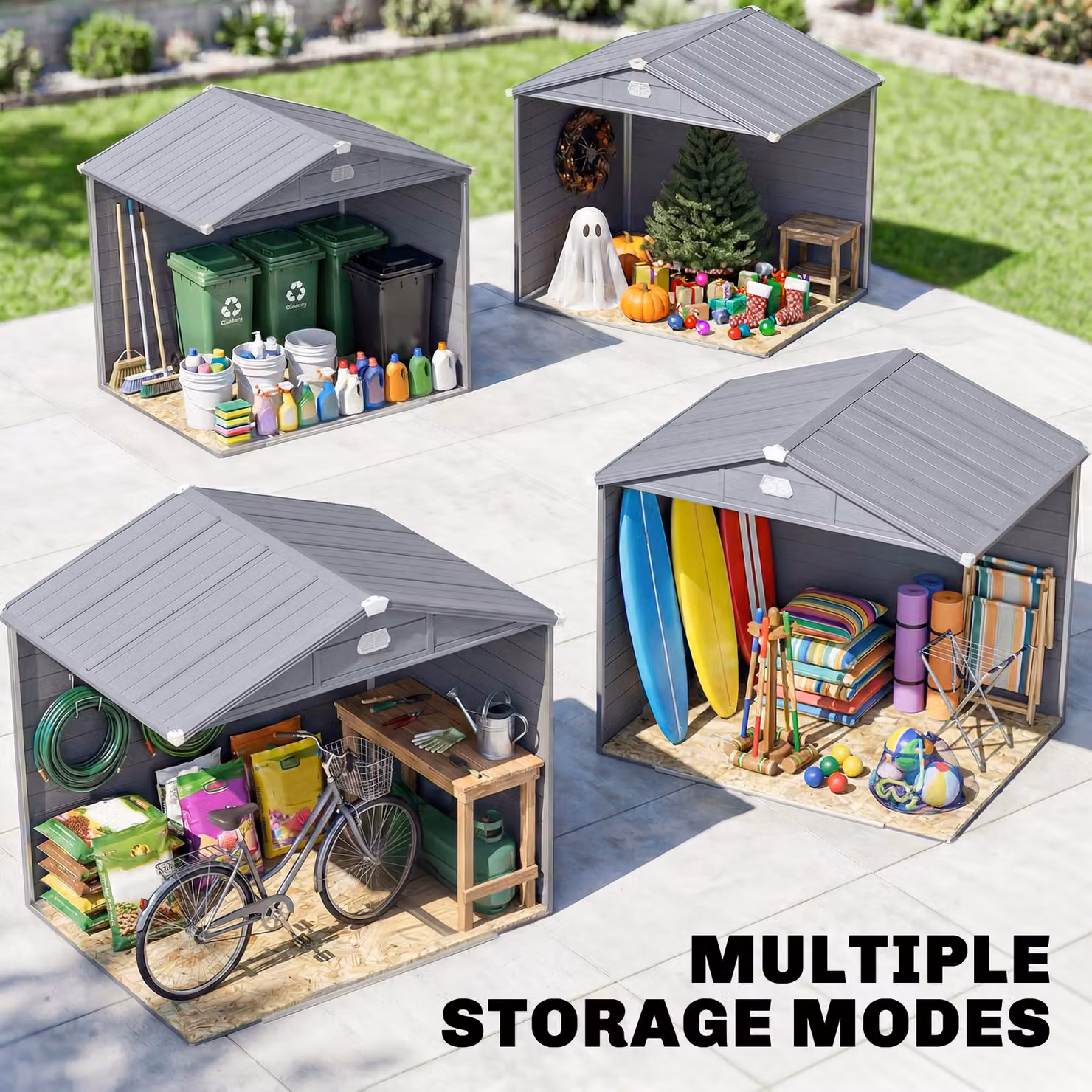 Outsunny Grey Polypropylene Garden Shed with Foundation Kit and Lockable Door – 8