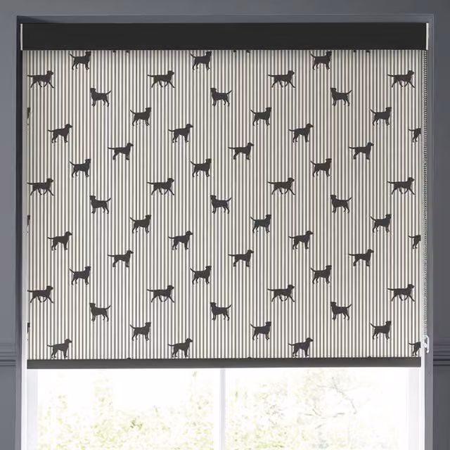 Emily Bond Marley Translucent Striped Roller Blind in Coal Black and Grey