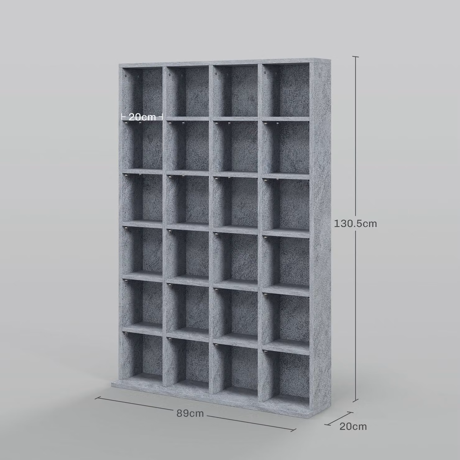 HOMCOM Multi-functional CD and Media Display Shelf with Adjustable Shelves in Cement Grey, W: 89 cm, H: 130.5 cm – 3