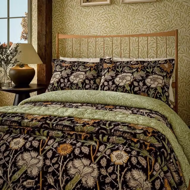 Morris & Co Blackthorn Super Kingsize Cotton Percale Duvet Cover and Pillowcase Set, Pink and Multicolour, W: 200 cm x L: 200 cm