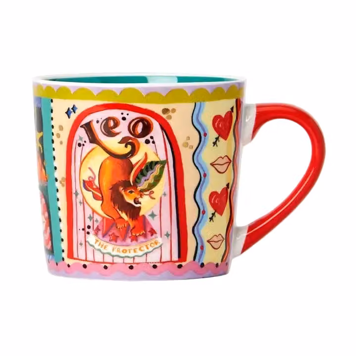 Eleanor Bowmer Leo Zodiac Bone China Mug in Pink, Gold and Multicolour, 330 ml