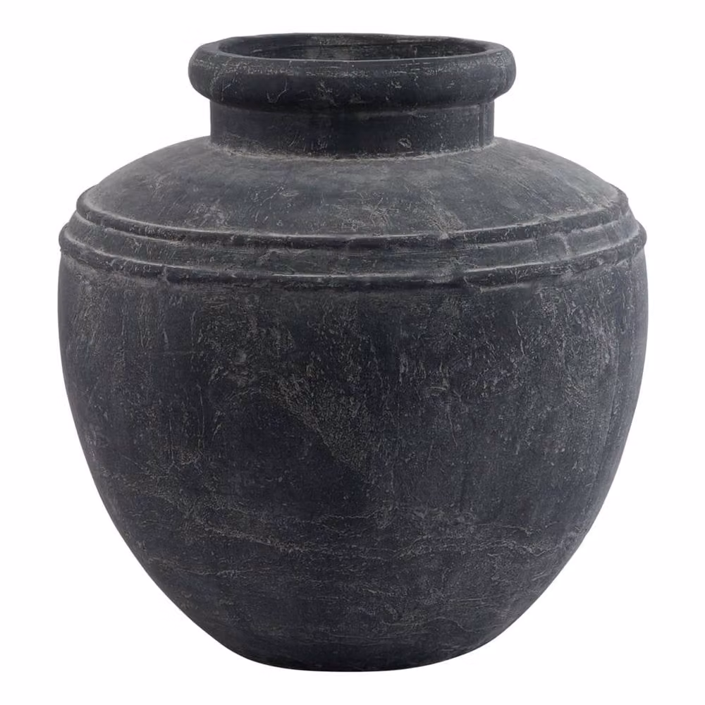 Wyld Haus Large Dark Grey Ceramic Etched Top Garden Planter Tub W: 37 cm, D: 39 cm, H: 37 cm – 2