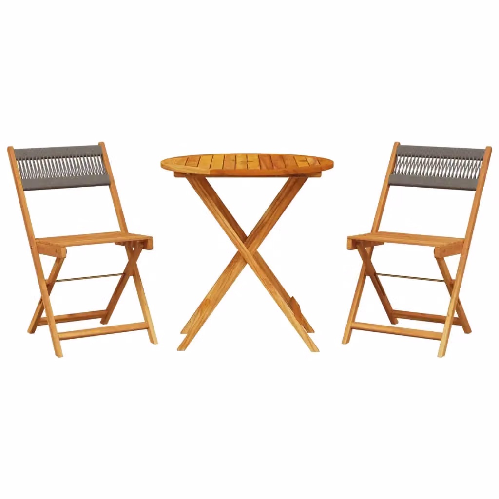 Berkfield Home 3 Piece Bistro Set in Grey Polypropylene and Acacia Wood – 2