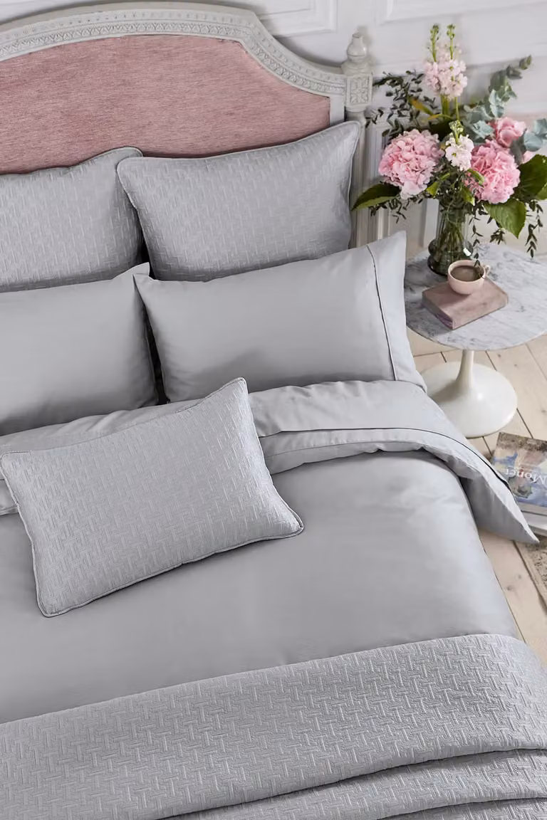 Ted Baker Silver 250 Thread Count Mako Satin Cotton Fitted Sheet, W: 180 cm, D: 200 cm