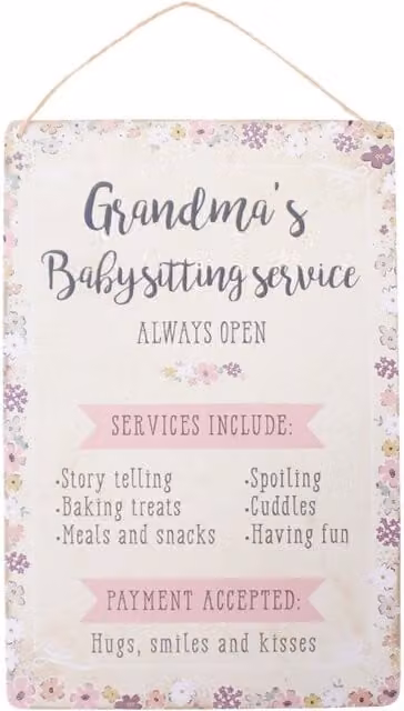 KDMK Grandma's Babysitting Service Floral Wooden Hanging Sign, White