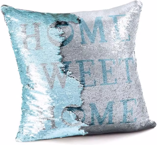 Velosso Home Sweet Home Mermaid Filled Cushion with Two Tone Silver Sequins, W x D: 43 x 43 cm