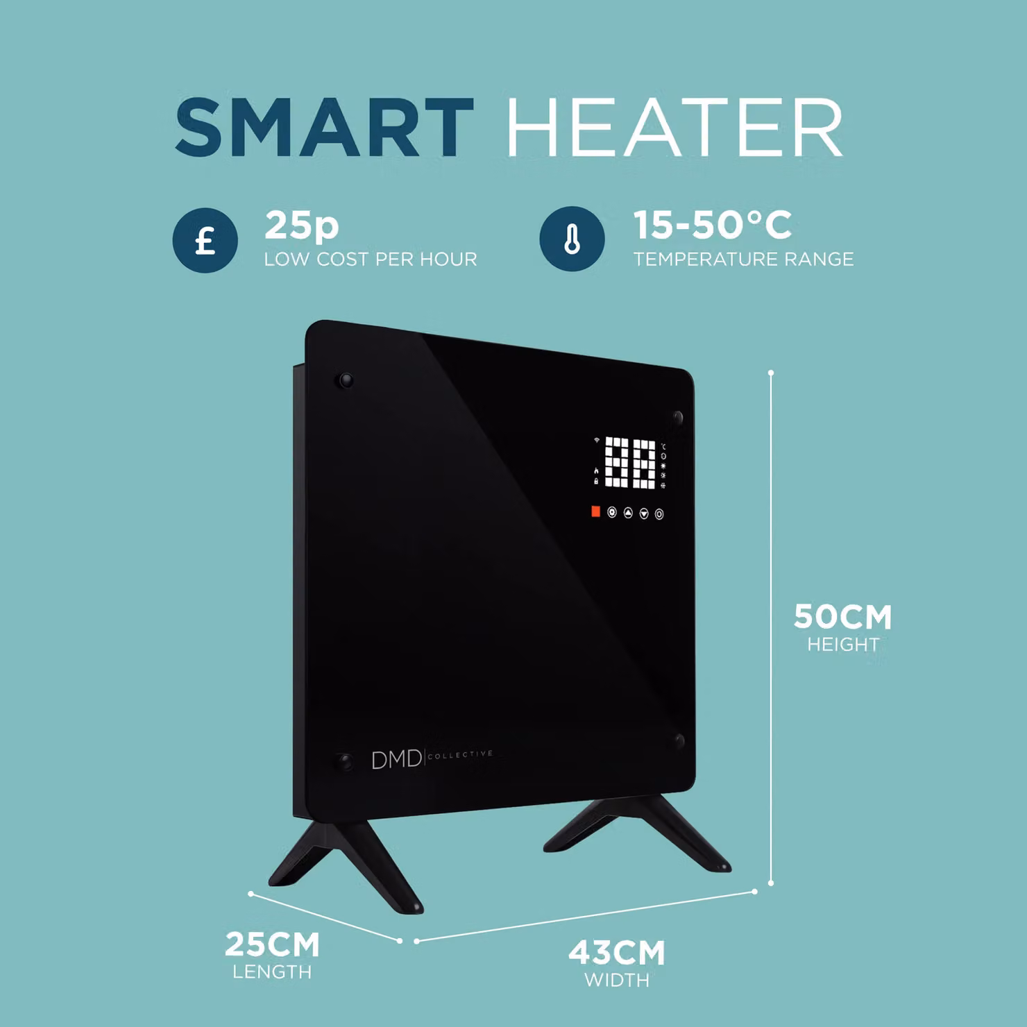 DMD Collective Smart Wi-Fi Glass Panel Heater with Touchscreen, 1000W, Black, Freestanding or Wall Mounted – 2