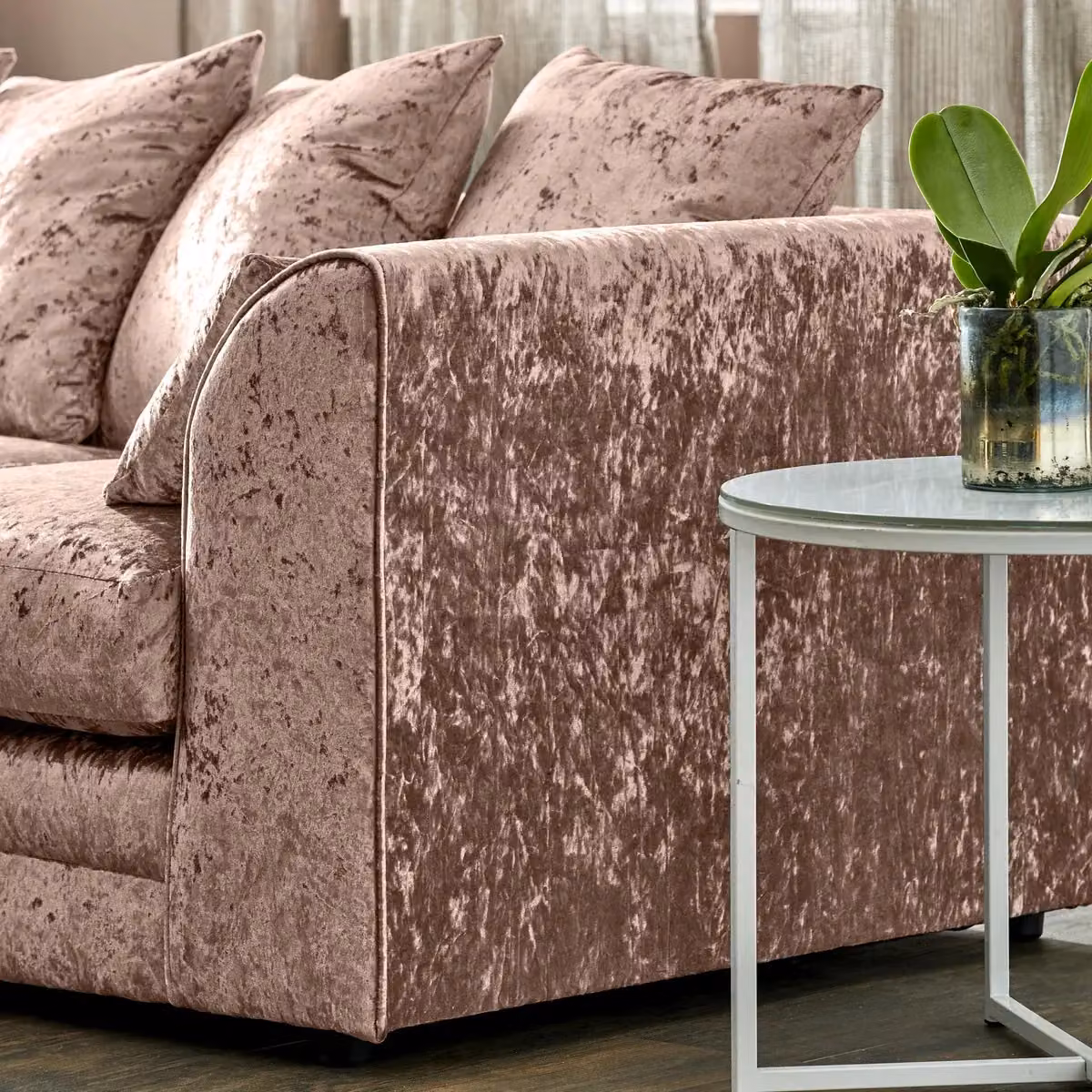 Snugg Furniture UK Limited Aurora Left Hand Corner Sofa in Light Beige Crushed Velvet – 4
