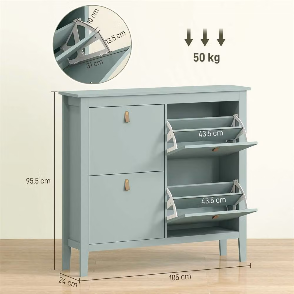 Nordara Modern Green Wall Mounted Shoe Cabinet with Tilting Compartments and Drawers – 2
